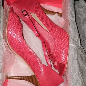 BCBG peep toe ankle strap heel